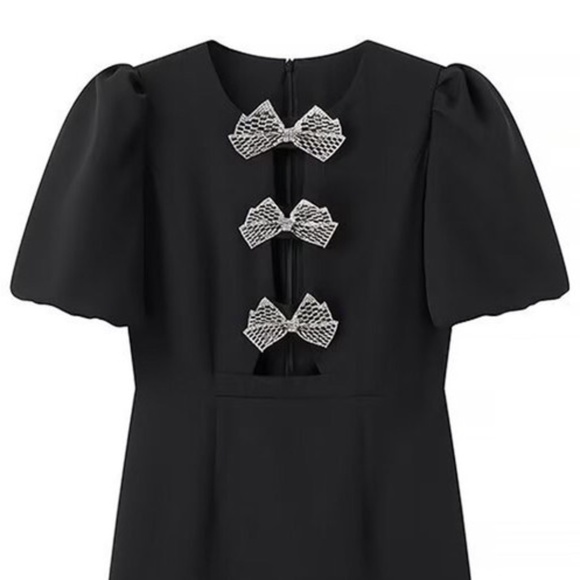 BLACK BOW DETAIL MINI DRESS - Picture 5 of 11
